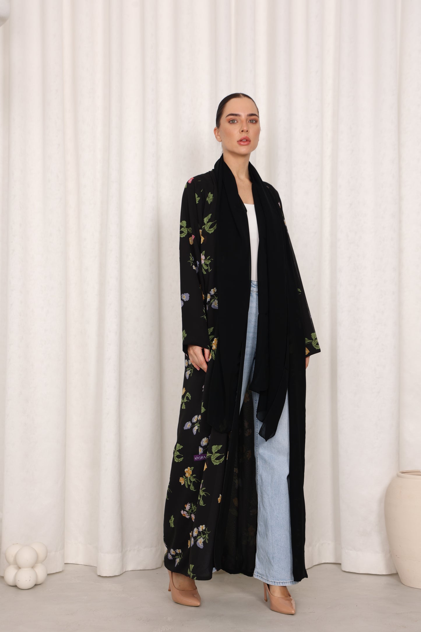 Black Floral Abaya
