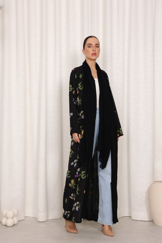 Black Floral Abaya